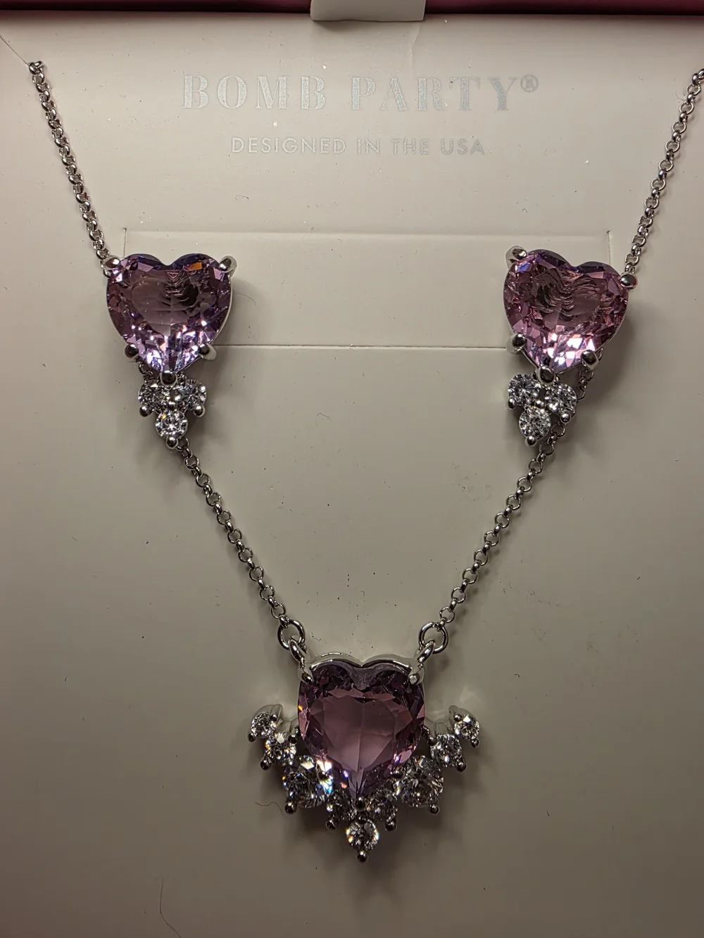 Lovestruck by Cupid Pink Heart Necklace and Earring Set